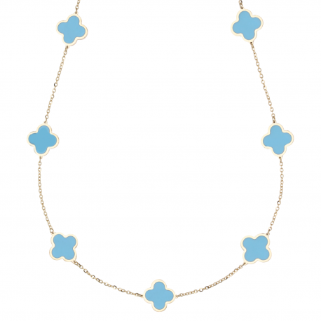 Collana con 7 Quadrifogli Turchesi in Oro Giallo 18k