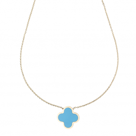 Collier avec Quadrifoglo Turquoise en or jaune 18k