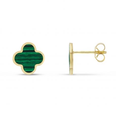 Boucles d'oreilles Quadrifoglio Malachite à Oro 18 Carati