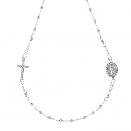 Rosaire Crewneck à l'or blanc 18k Zirconia blanche