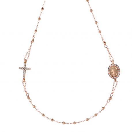 Rosary Girocollo con Zirconia Blanca en Rose Gold 18k