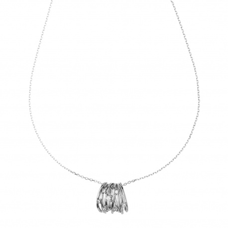 Collana Intrecci con Zirconi Bianchi in Oro Bianco 18k