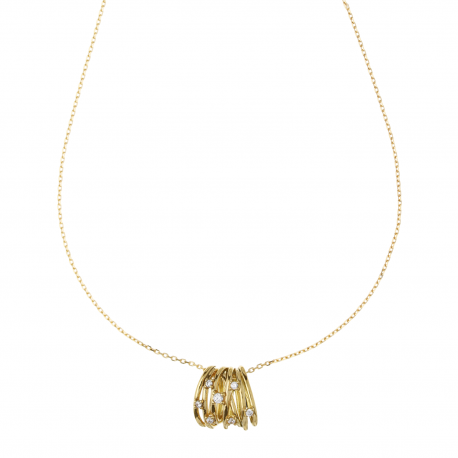 Collana Intrecci con Zirconi Bianchi in Oro Giallo 18k