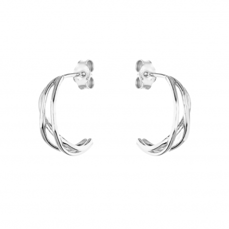 Oorbellen met drie rijen inleg in 18k wit goud