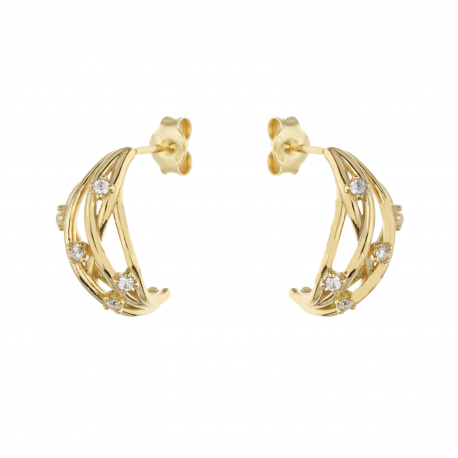 Cercei cu cercuri albe în aur galben 18k
