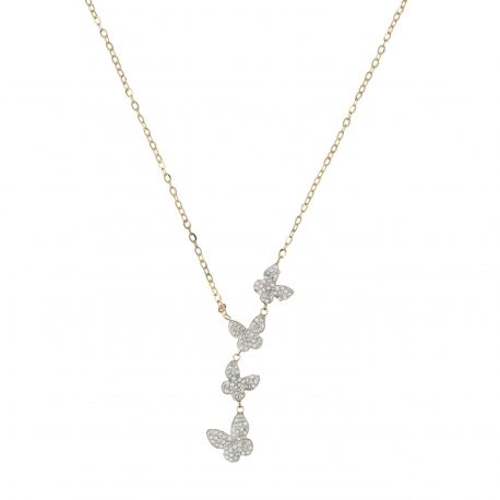 Rundhals mit Gelbgold Schmetterling 18 Karat mit Weiß Zirkonia