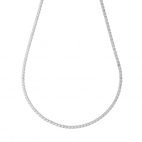 Colar de tênis com ouro branco 18k Branco Zirconia