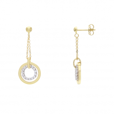 Pendent Earrings with White Zirconia in Yellow Gold and White Gold 18k