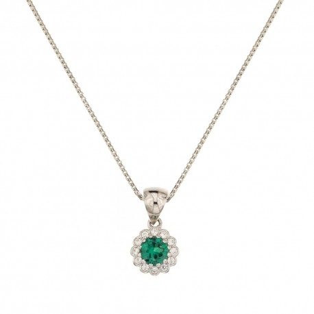 white gold 18k 750/1000 with green and white stones flower necklace