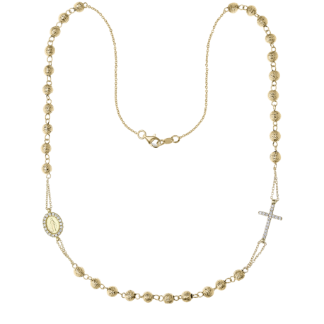 Rosario Girocollo com Zirconi Bianchi em Oro Giallo 18k