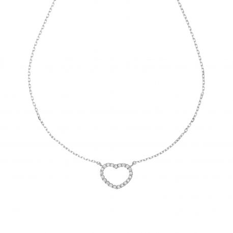 Collana con Cuore con Zircone Bianco in Oro Bianco 18 k