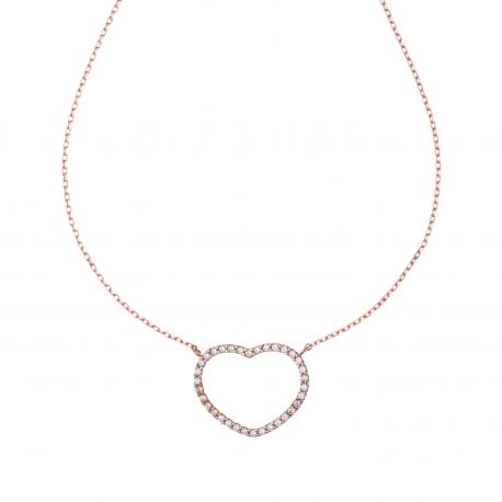 Necklace with Heart with White Zircon in Rose Gold 18 k