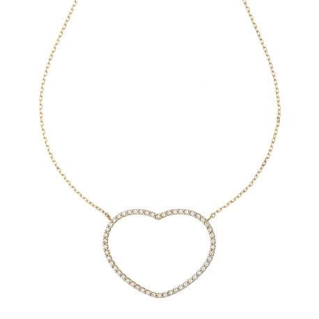 Collier avec coeur avec zircon blanc en or jaune 18 k