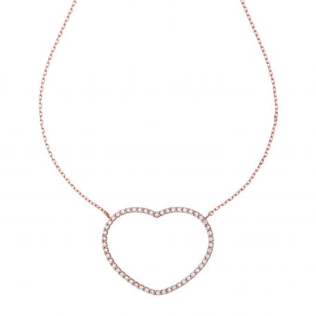 Necklace with Heart with White Zircon in Rose Gold 18 k