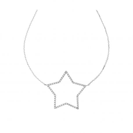 Ketting met ster met witte zircon in wit goud 18 k