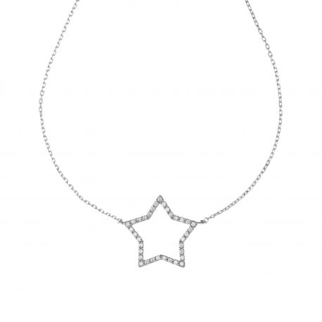 Collana con Stella con Zircone Bianco in Oro Bianco 18 k