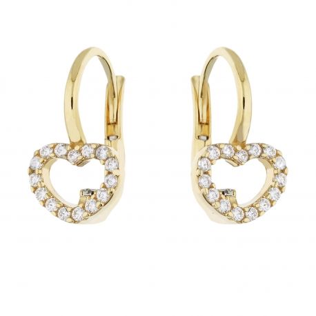 Brincos Coração com Zircônia Branca em Ouro Amarelo 18 Carats