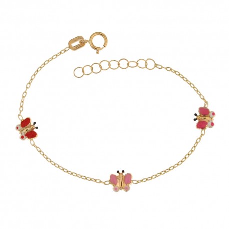 Armband aus 18 kt 750/1000 Gelbgold mit emaillierten Schmetterlingen für Mädchen