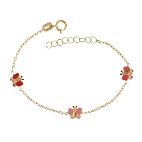 Bracciale in oro giallo 18 kt 750/1000 con farfalline smaltate da bambina