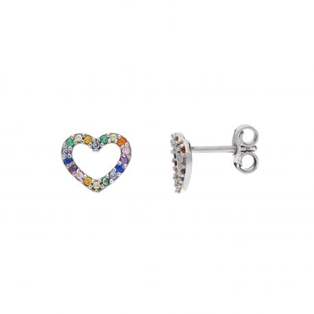 Pendientes Corazones Raimbow en oro blanco de 18k