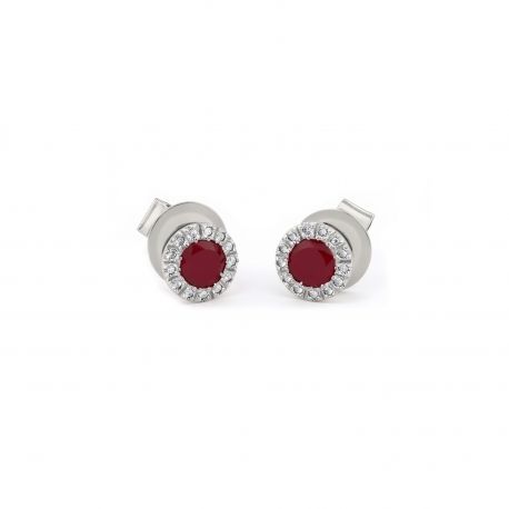 Brincos com rubis e diamantes em ouro branco 18Kt 750/1000