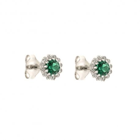 orecchini flower in oro bianco 18 kt 750/1000 con quarzo verde e zirconi bianchi