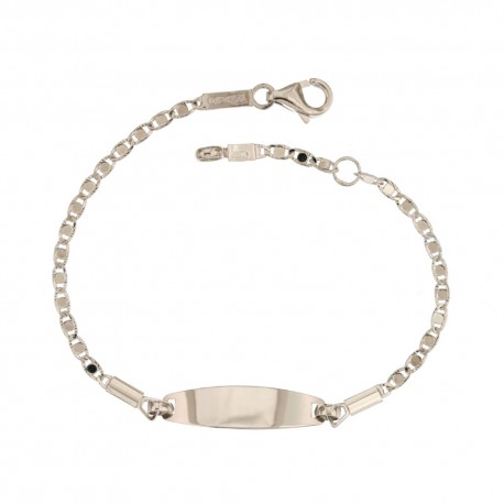 Bracelet chaîne plate en or 18 ct 750/1000 avec étiquette unisexe brillante