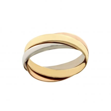 Punottu sormus 18K keltaista, valkoista ja ruusukultaa