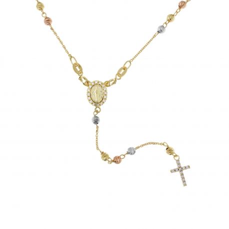 Collana Rosario Oro Giallo Bianco e Rosa 18k