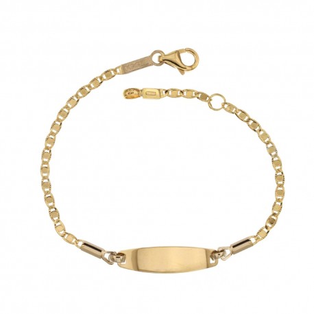 Gold 18 kt 750/1000 link chain with shiny square plate unisex bracelet