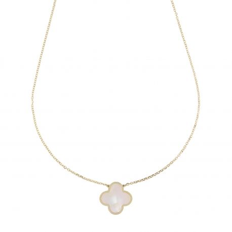 Naszyjnik z 18-karatowego żółtego złota z czterolistną koniczyną z masy perłowej
