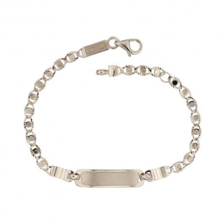 18 kt 750/1000 gouden schakelarmband met unisex satijnen plaat