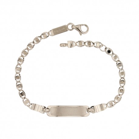Gold 18 kt 750/1000 link chain with satin square plate unisex bracelet