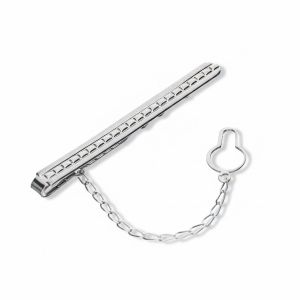 男士 18k 白金格纹领带夹