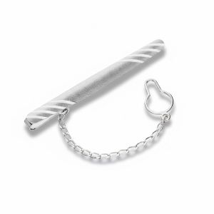 男士 18k 白金条纹领带夹