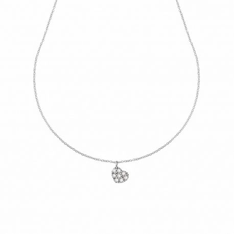 Collana Cuore Pendente con Zircone Bianco in Oro Bianco 18 k