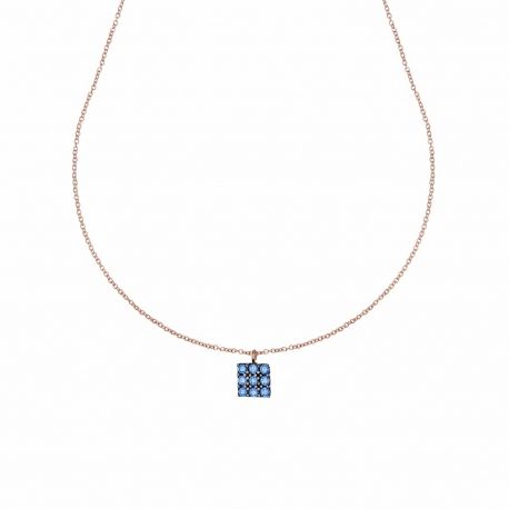 Náhrdelník s príveskom z 18-karátového ružového zlata so štvorcovým efektom a modrým zirkónom
