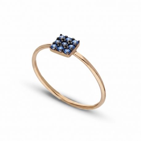 18 karat rosaguldring med blå zirkon