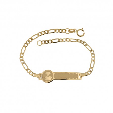 Bracelet chaîne en or jaune 18 kt 750/1000 avec petite fille et plaque en satin