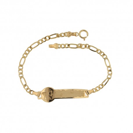Yellow gold 18 kt 750/1000 with angel and satin square plate unisex bracelet
