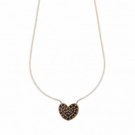 Collar de Corazón con Circonitas Negras, en Oro Rosa de 18k
