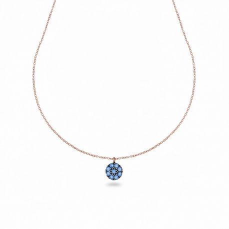 Collana con Zircone Blu, in Oro Rosa 18k