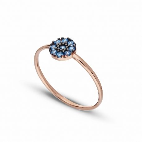 Ring met blauwe zirkoon, in 18 karaat roségoud