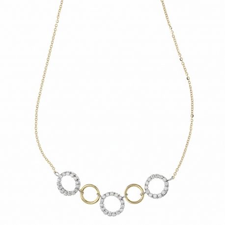 Fehér cirkonokkal díszített nyaklánc, 18 karátos sárga- és fehéraranyban