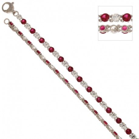 White gold 18k 750/1000 tennis type with white and red cubic zirconia woman bracelet