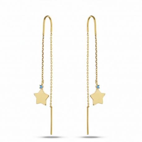 18k geelgouden oorbellen met ster en blauwe zirkoon
