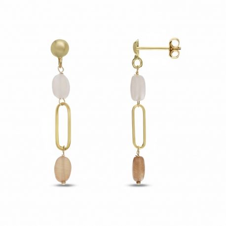 Boucles d'oreilles pendantes en or jaune 18 carats avec pierres en poudre mélangées