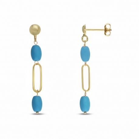 18k gult gull øredobber med turkis stein