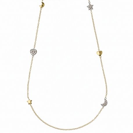 Collana Cuore Luna Stella con Zirconi Bianchi, in Oro Giallo e Bianco 18k