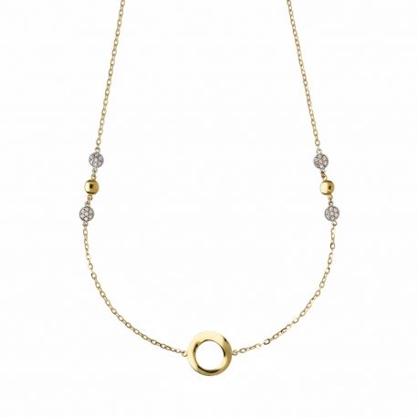 Necklace with Round Element, White Zircons in 18k Yellow and White Gold